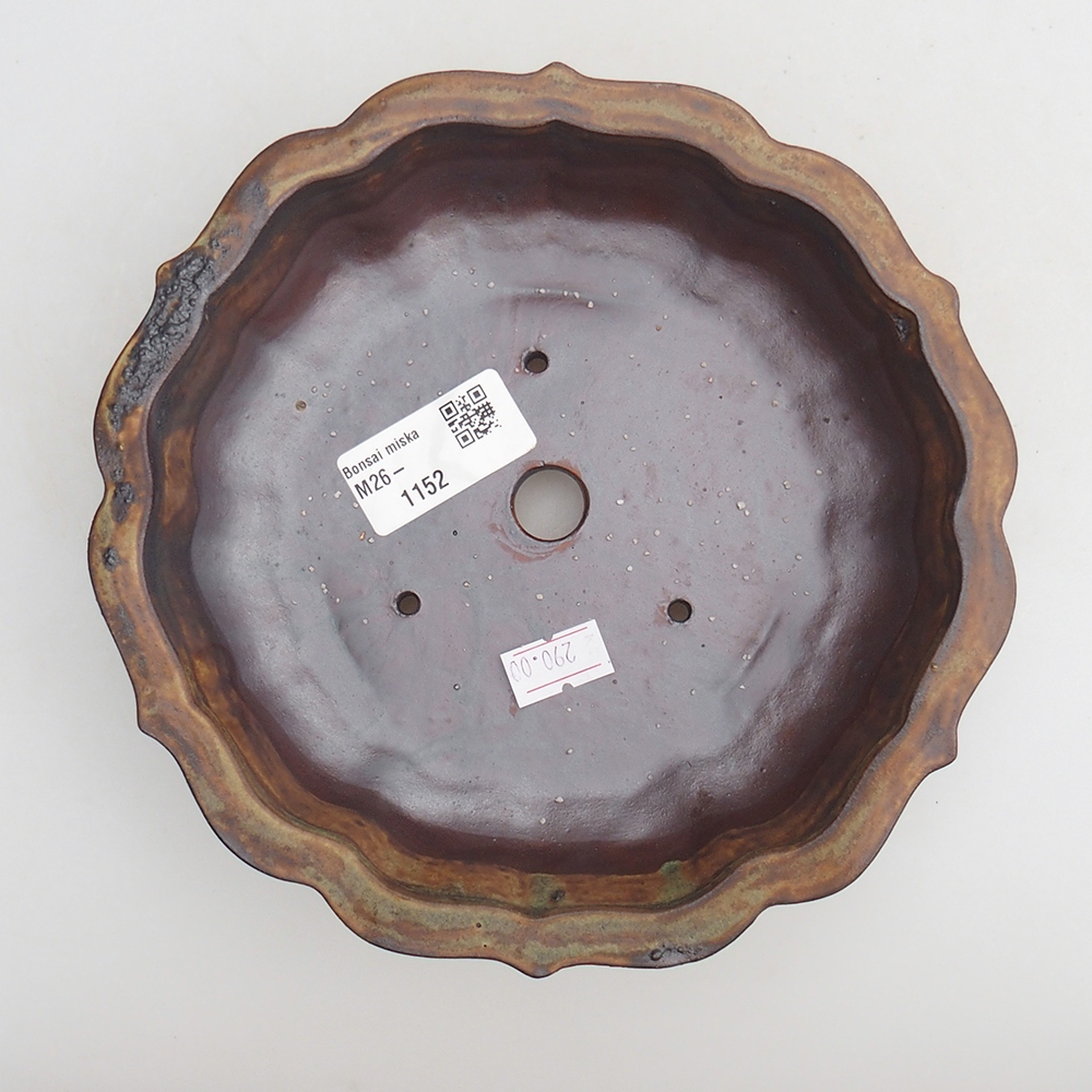 Ceramic bonsai bowl 18 x 18 x 4,5 cm, colour brown-green