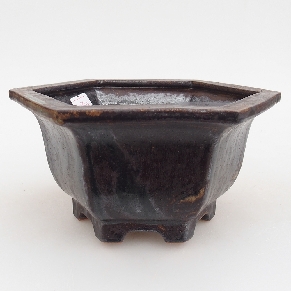Ceramic bonsai bowl 18 x 16 x 9 cm, metal colour