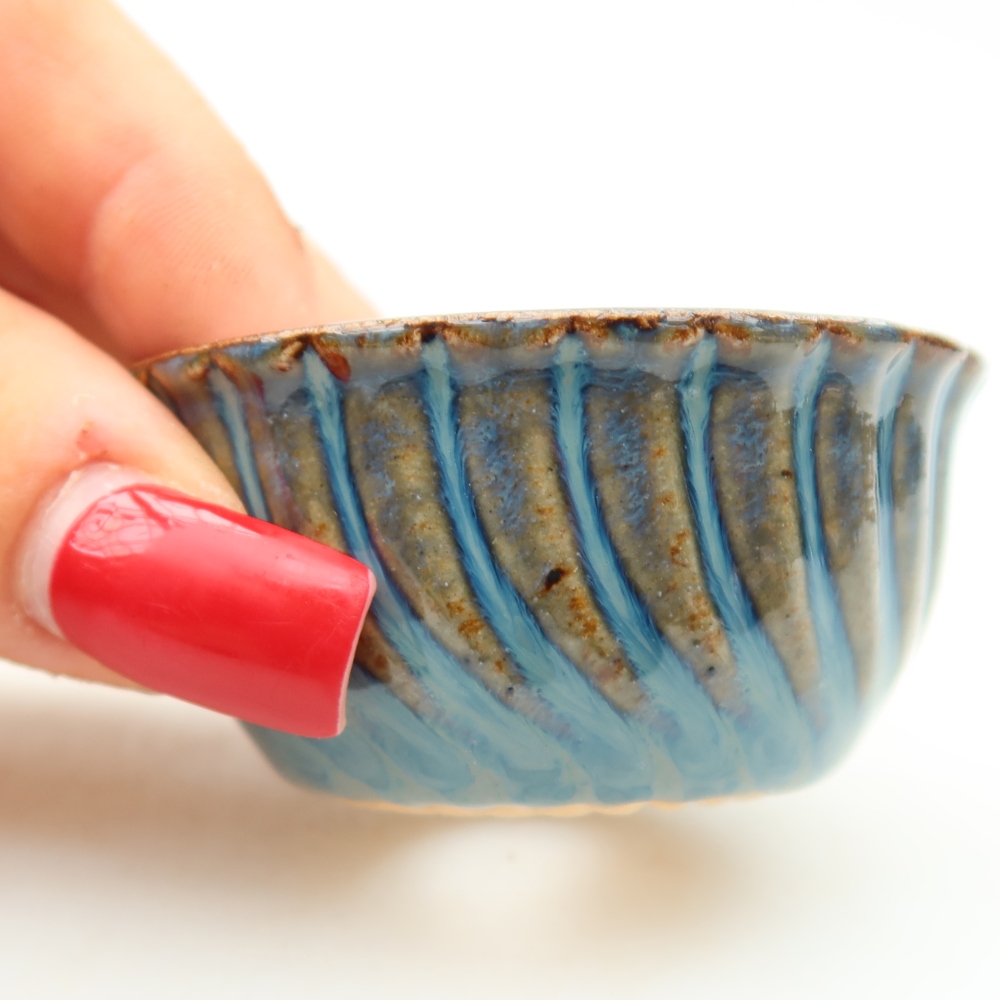 Ceramic bonsai pot, 5.5 x 5.5 x 3 cm, blue