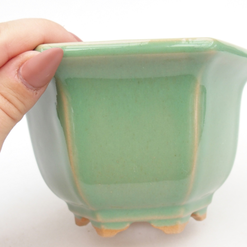 Ceramic bonsai bowl 13 x 11,5 x 8 cm, green