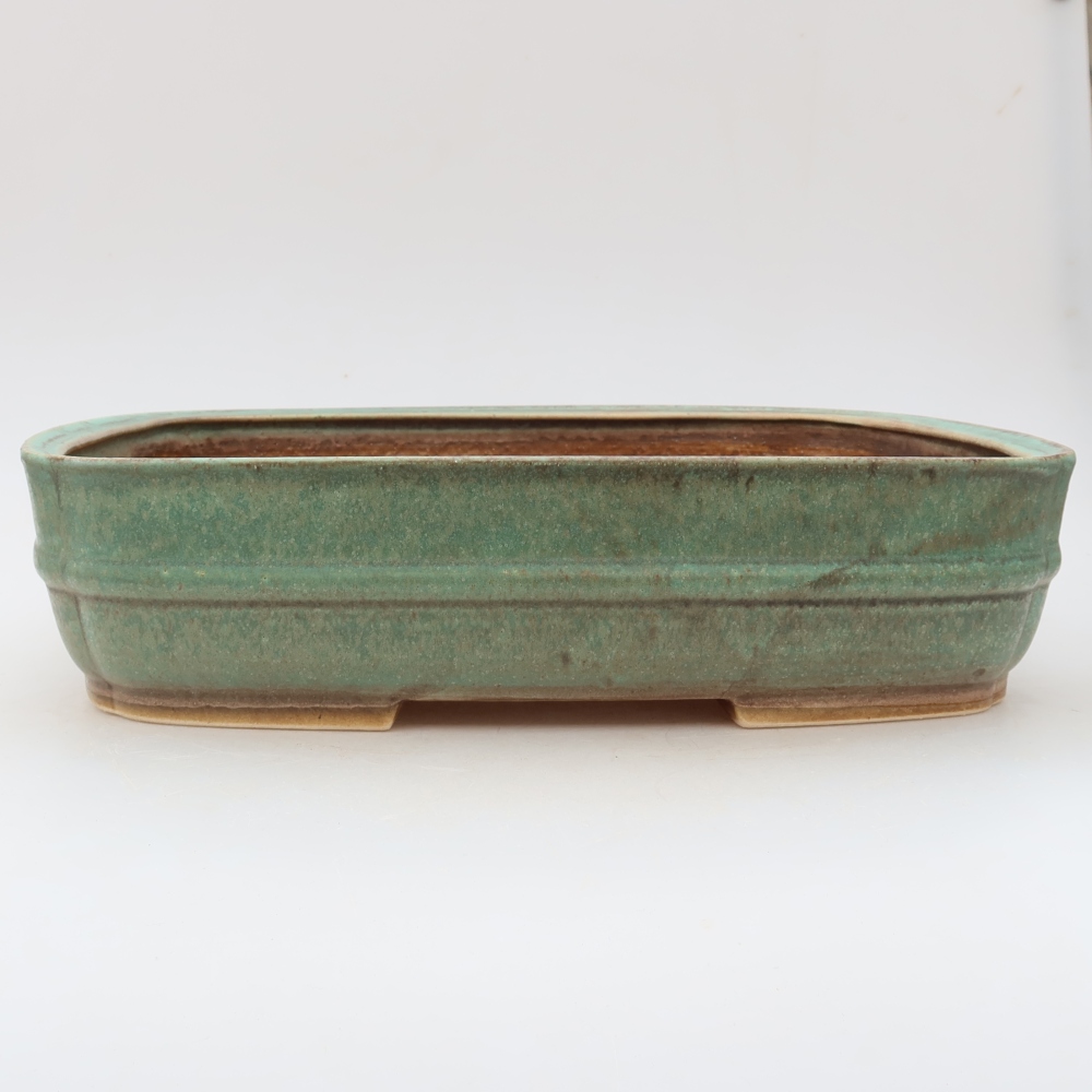 Ceramic bonsai pot, 29.5 x 24.5 x 7 cm, green