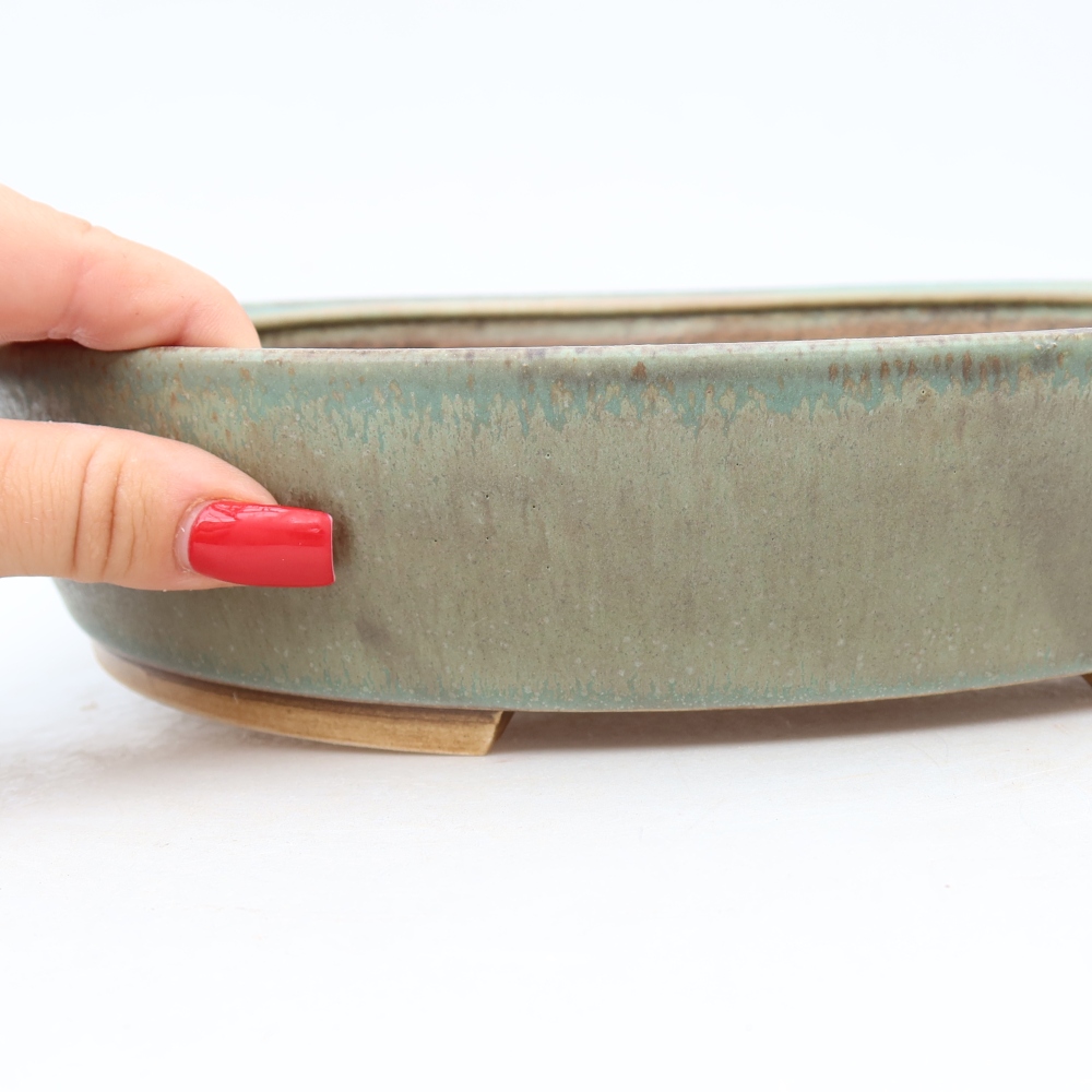 Ceramic bonsai pot, 27 x 24 x 5.5 cm, green