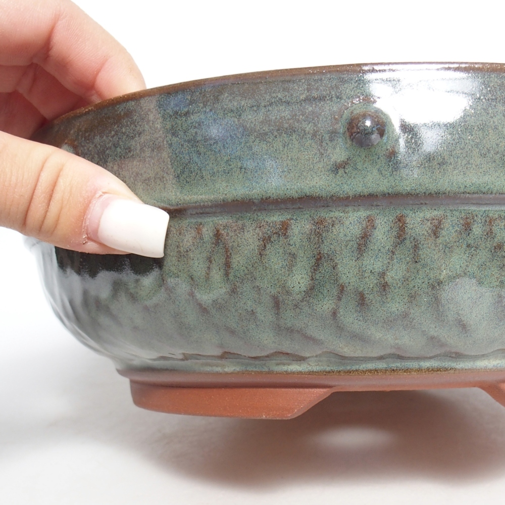 Ceramic bonsai bowl 21 x 21 x 7,5 cm, green