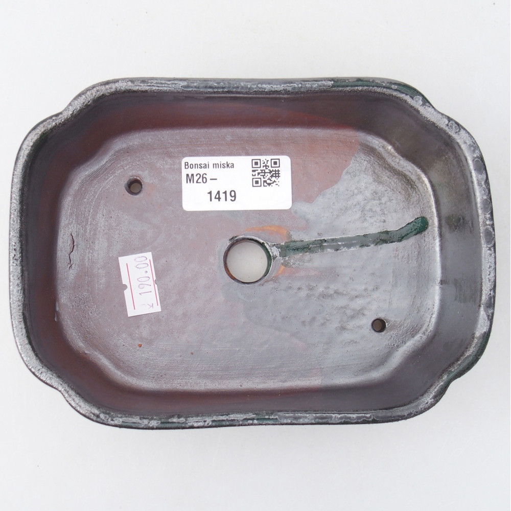 Ceramic bonsai bowl 16 x 11,5 x 4 cm, metallic green