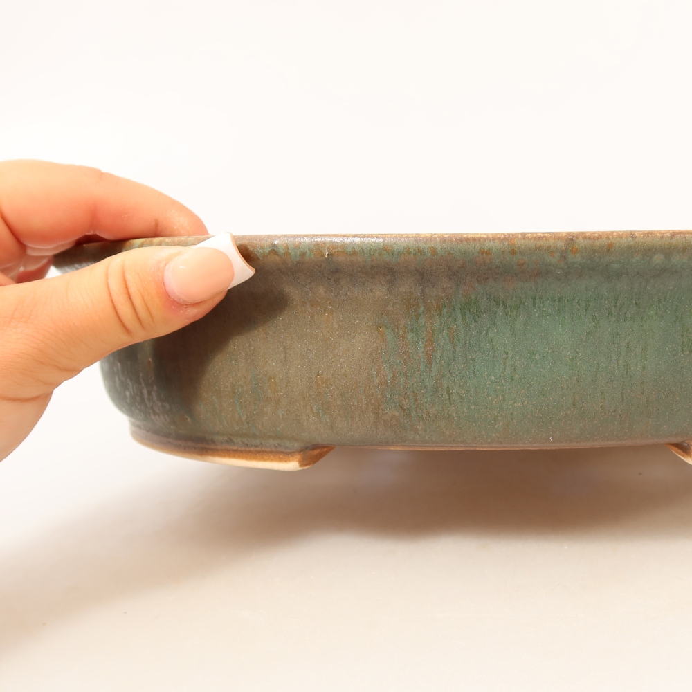 Ceramic bonsai bowl 26,5 x 23,5 x 5,5 cm, green
