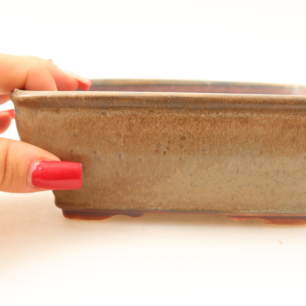 Ceramic bonsai pot, 15 x 12.5 x 5.5 cm, brown