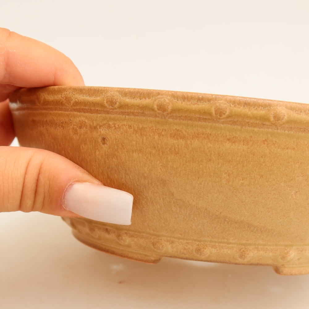 Ceramic bonsai pot, 17.5 x 17.5 x 5.5 cm, beige