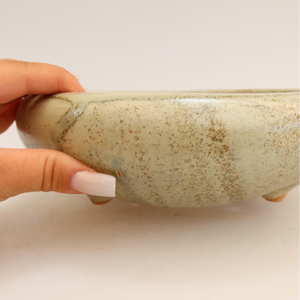 Ceramic bonsai pot, 20.5 x 20.5 x 7 cm, green