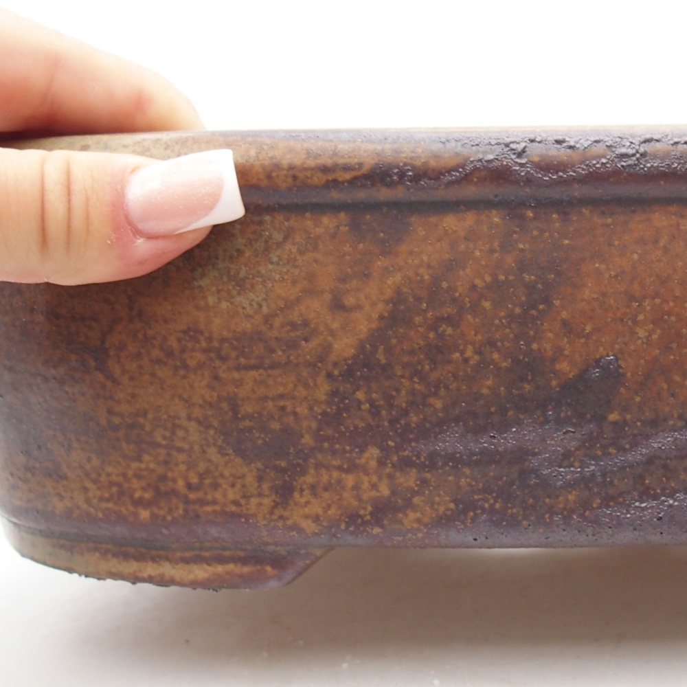 Ceramic bonsai bowl 32 x 25 x 8 cm, colour brown-green