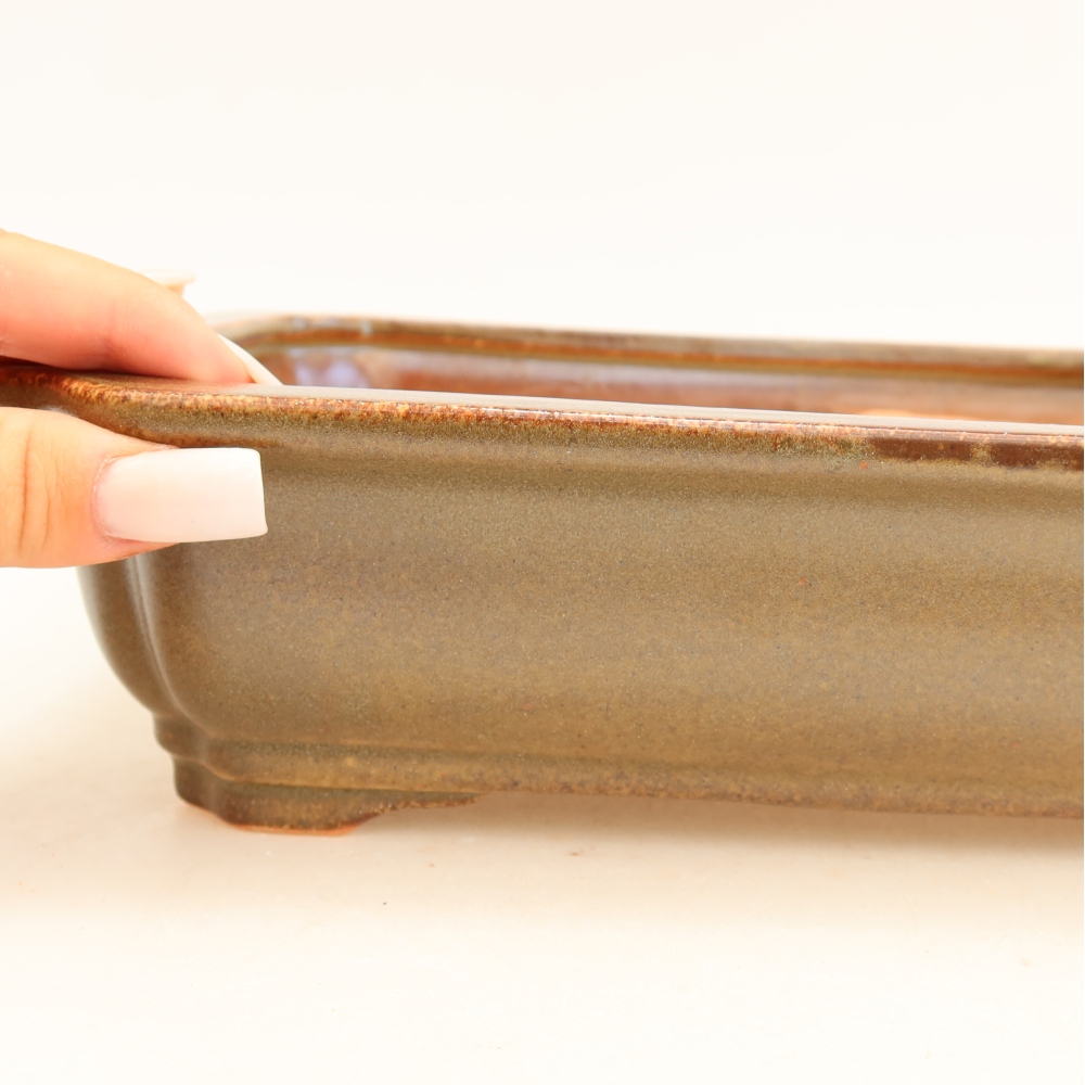 Ceramic bonsai pot, 27.5 x 21.5 x 7 cm, brown