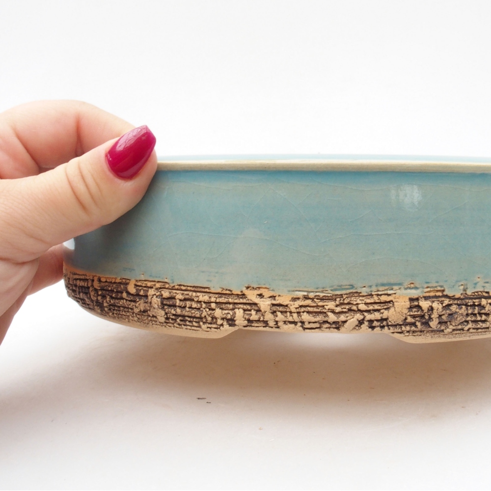 Ceramic bonsai bowl 21,5 x 21,5 x 5 cm, blue