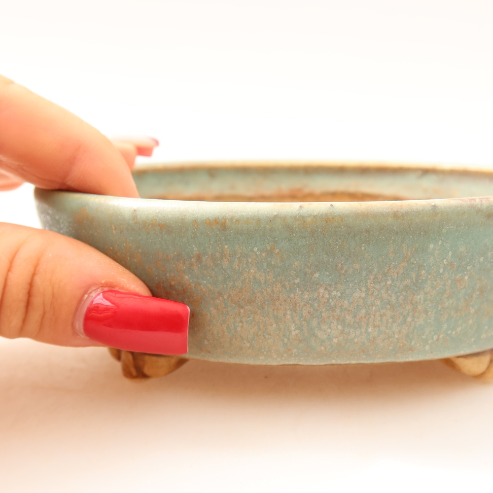 Ceramic bonsai pot, 12 x 10.5 x 4 cm, green