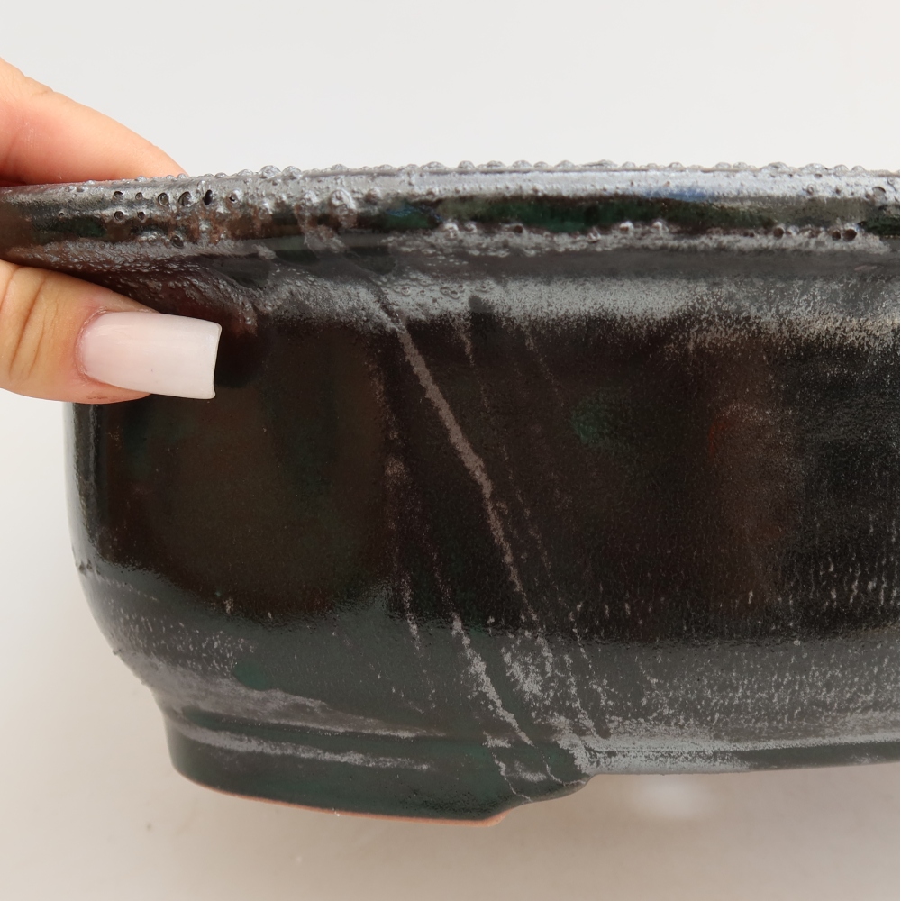 Ceramic bonsai pot, 30.5 x 25.5 x 10.5 cm, green