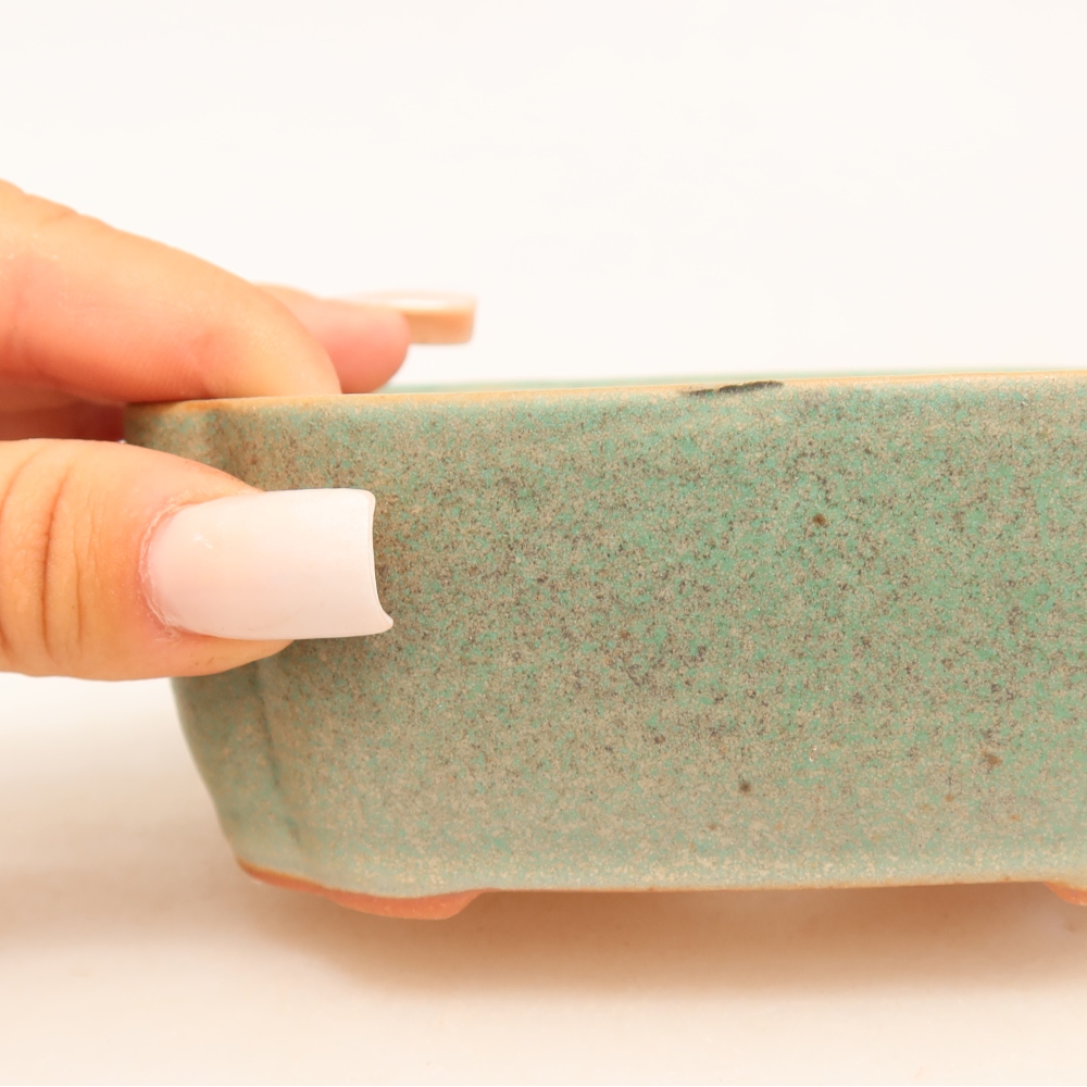 Ceramic bonsai pot, 12.5 x 10 x 4.5 cm, green