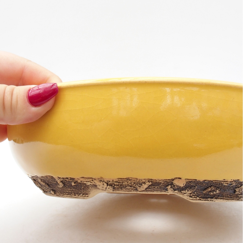 Ceramic bonsai bowl 20,5 x 20,5 x 6 cm, color yellow
