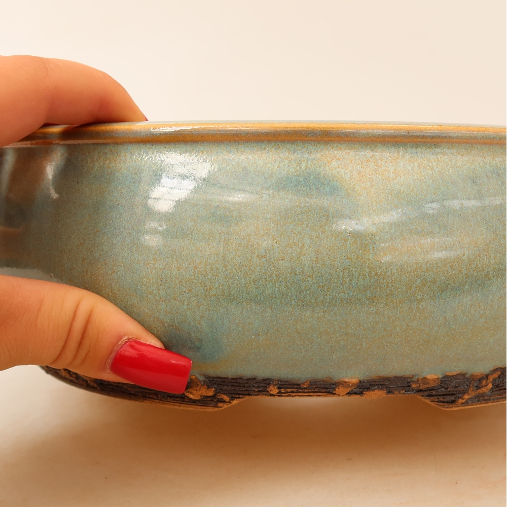 Ceramic bonsai pot, 23.5 x 23.5 x 7.5 cm, green