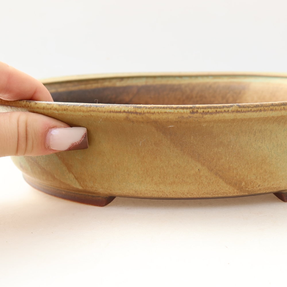 Ceramic bonsai pot, 26 x 24 x 6 cm, green