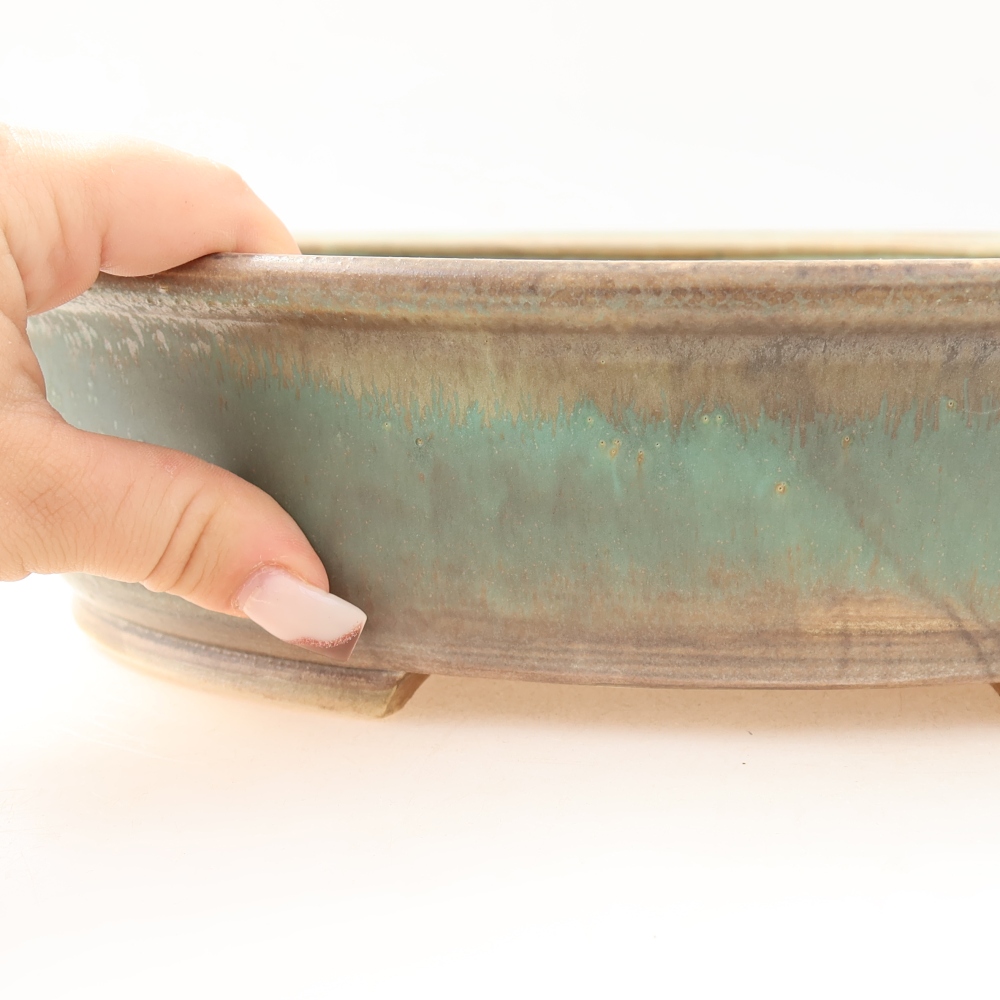Ceramic bonsai pot, 31 x 27 x 7.5 cm, green