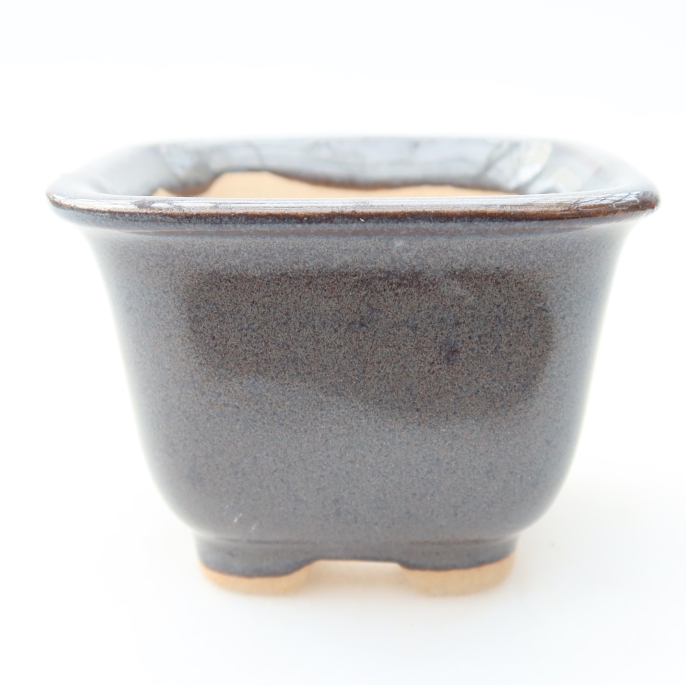 Ceramic bonsai pot, 6.5 x 6.5 x 5 cm, gray