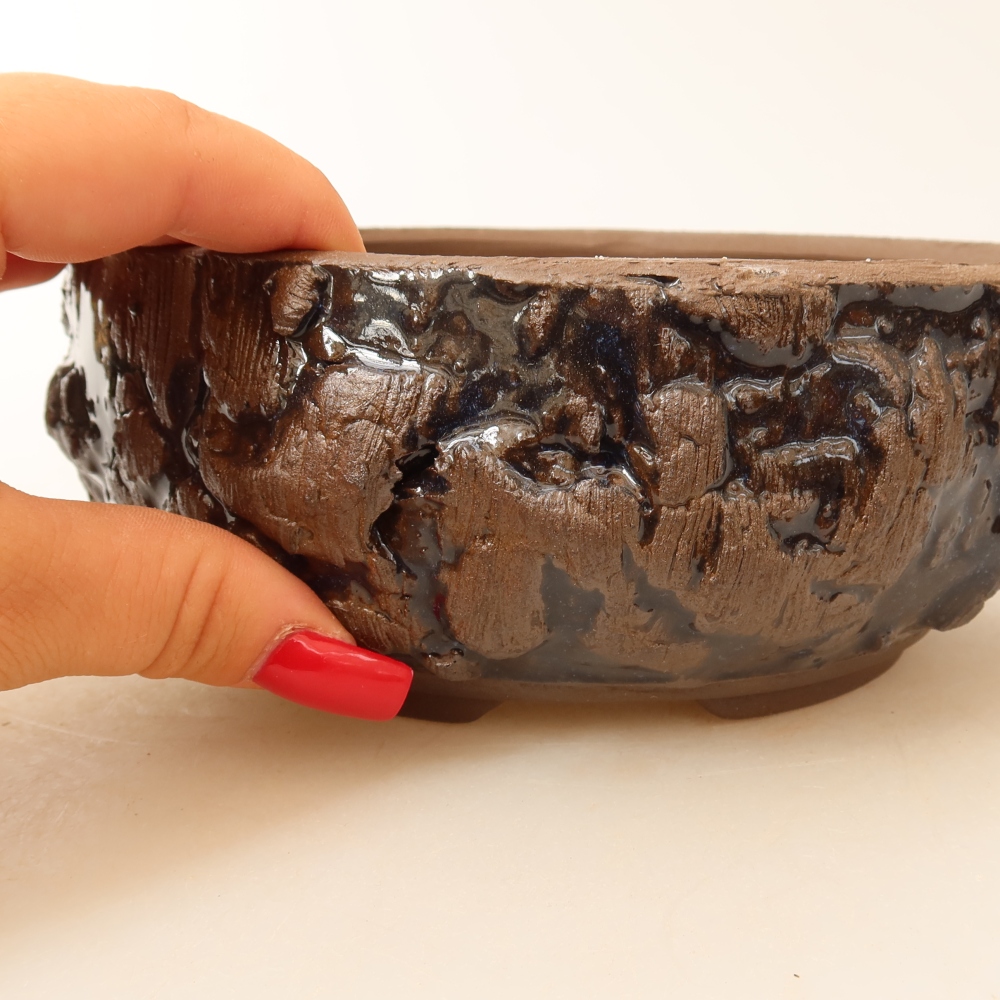 Ceramic bonsai pot, 16 x 16 x 6.5 cm, brown