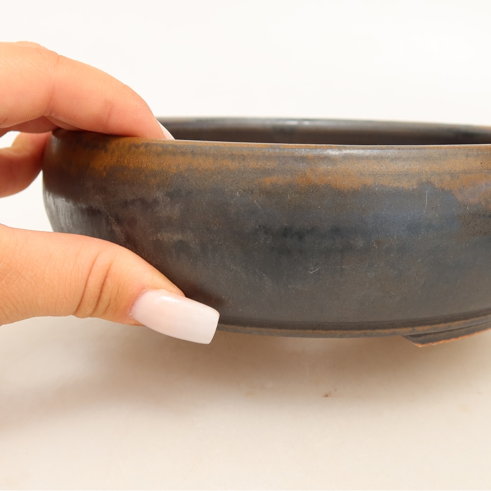 Ceramic bonsai pot, 17 x 17 x 5.5 cm, brown