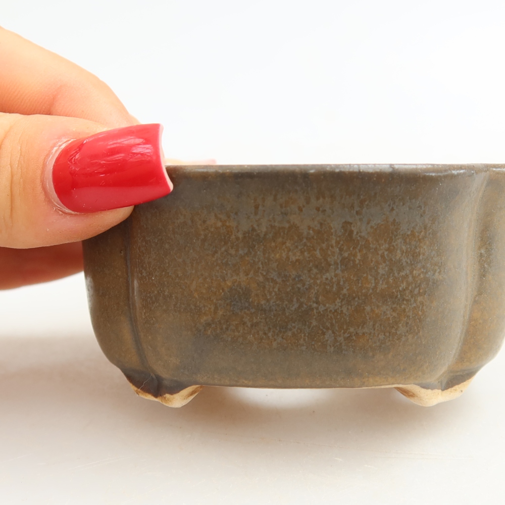 Ceramic bonsai pot, 8 x 7.5 x 3.5 cm, brown