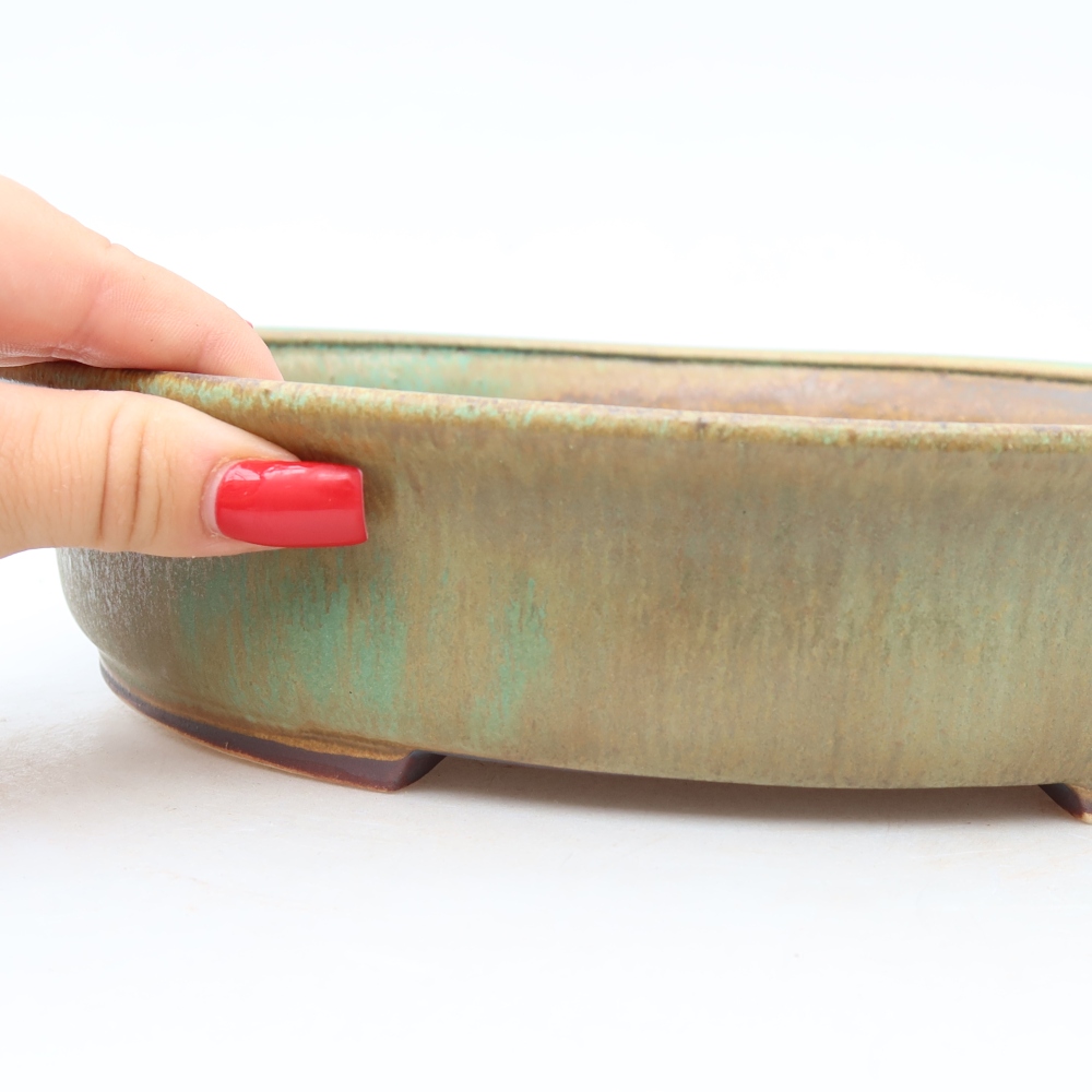 Ceramic bonsai pot, 27 x 24 x 5.5 cm, green