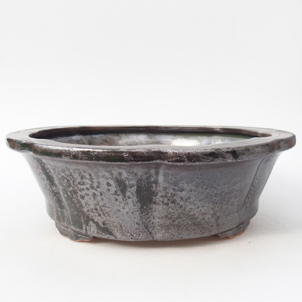 Ceramic bonsai bowl 26 x 26 x 8,5 cm, metallic green
