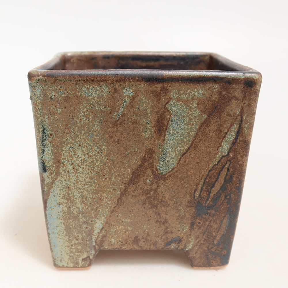 Ceramic bonsai pot, 9 x 9 x 8.5 cm, brown-green