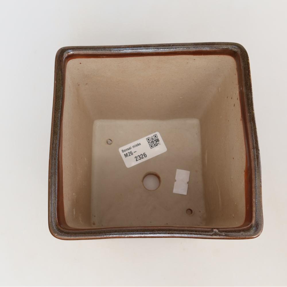 Ceramic bonsai pot, 13 x 13 x 14 cm, brown