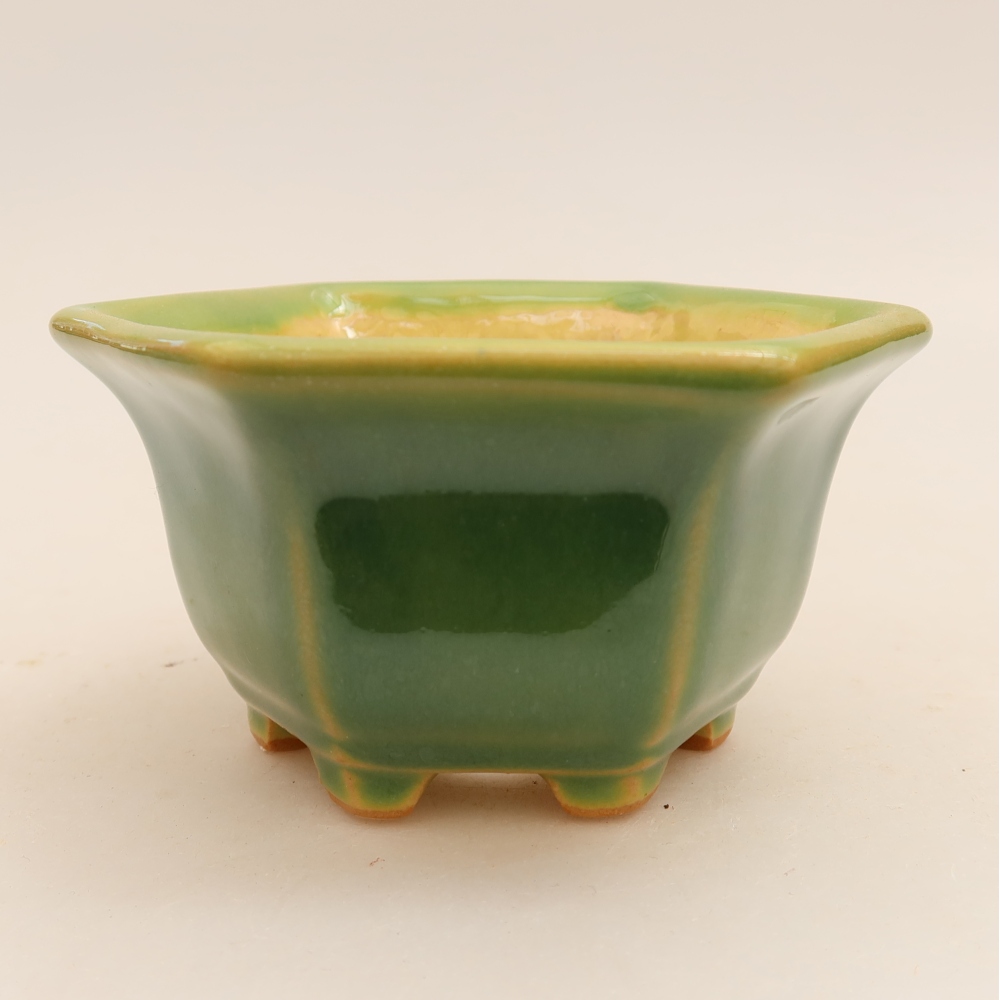 Ceramic bonsai pot, 10.5 x 9.5 x 5.5 cm, green