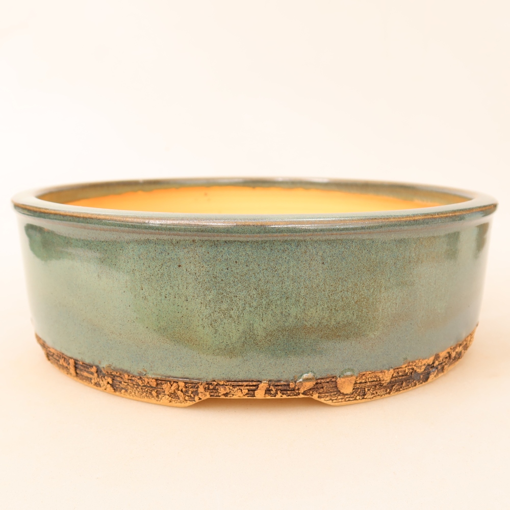 Ceramic bonsai pot, 23 x 23 x 7 cm, green
