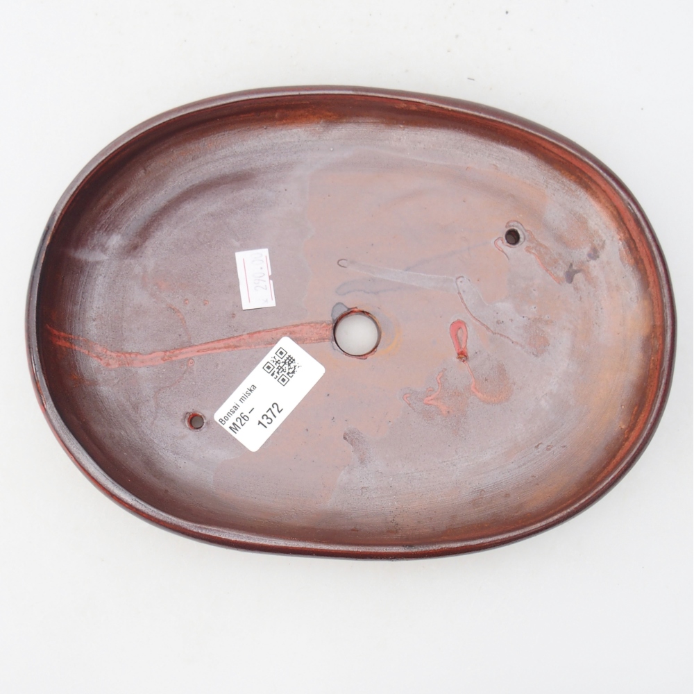 Ceramic bonsai bowl 22,5 x 16,5 x 3 cm, colour red-brown