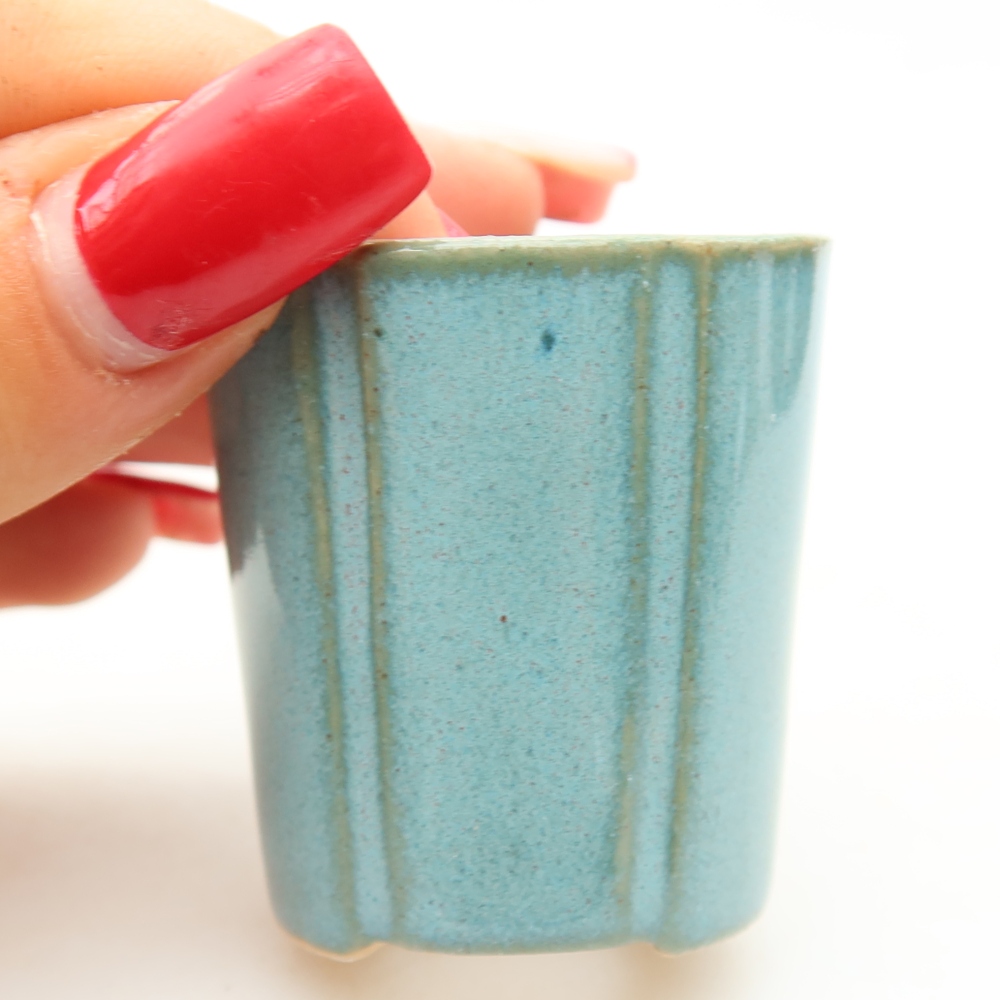 Ceramic bonsai pot, 4 x 4 x 4.5 cm, blue