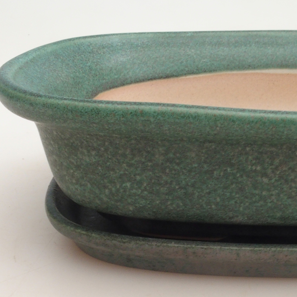 Bonsai bowl + saucer H25 - 23 x 17 x 5.5 cm. - green