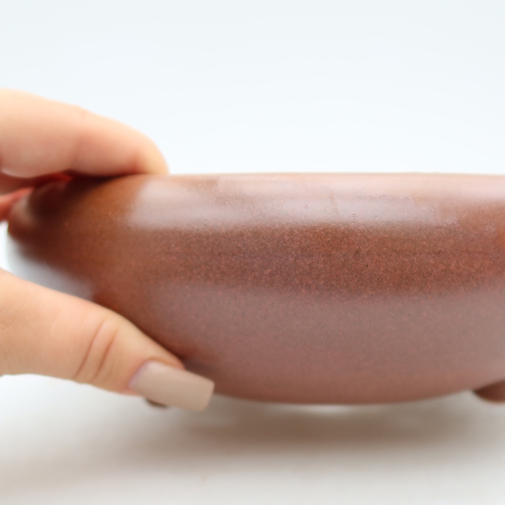 Ceramic bonsai pot, 20 x 20 x 7.5 cm, burgundy