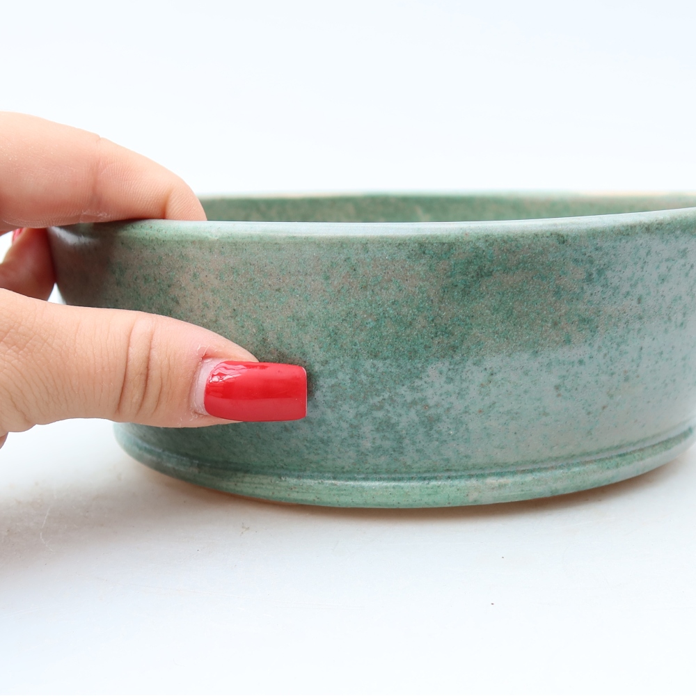 Ceramic bonsai pot, 17.5 x 17.5 x 6 cm, green