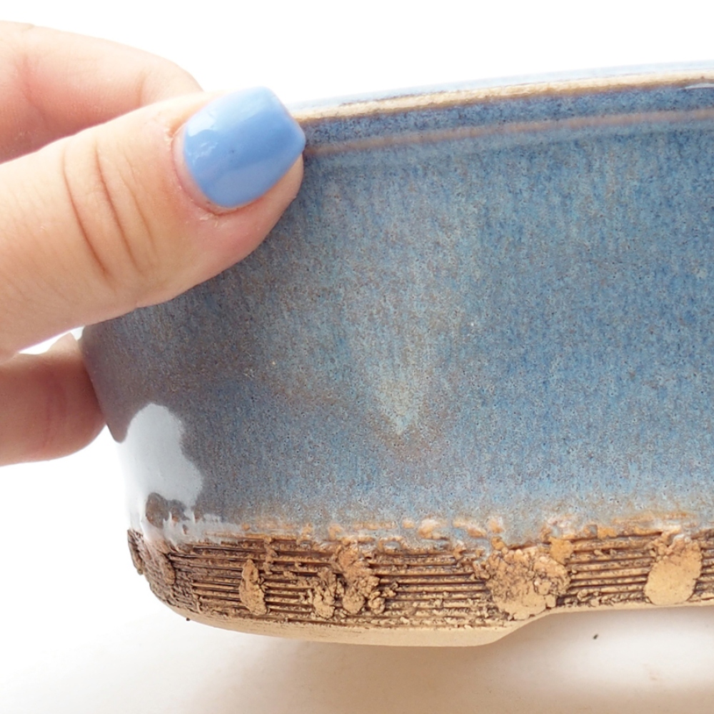 Ceramic bonsai bowl 19,5 x 19,5 x 6,5 cm, color blue