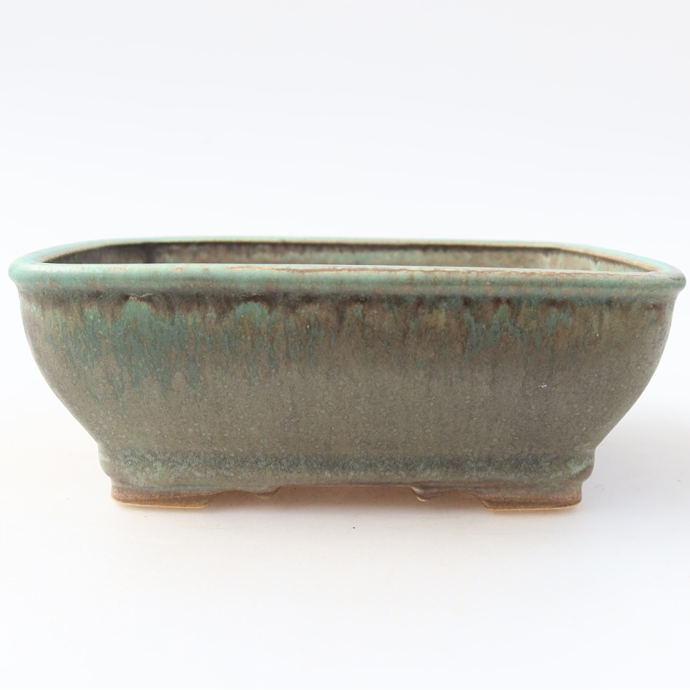 Ceramic bonsai pot, 15 x 12.5 x 5.5 cm, green