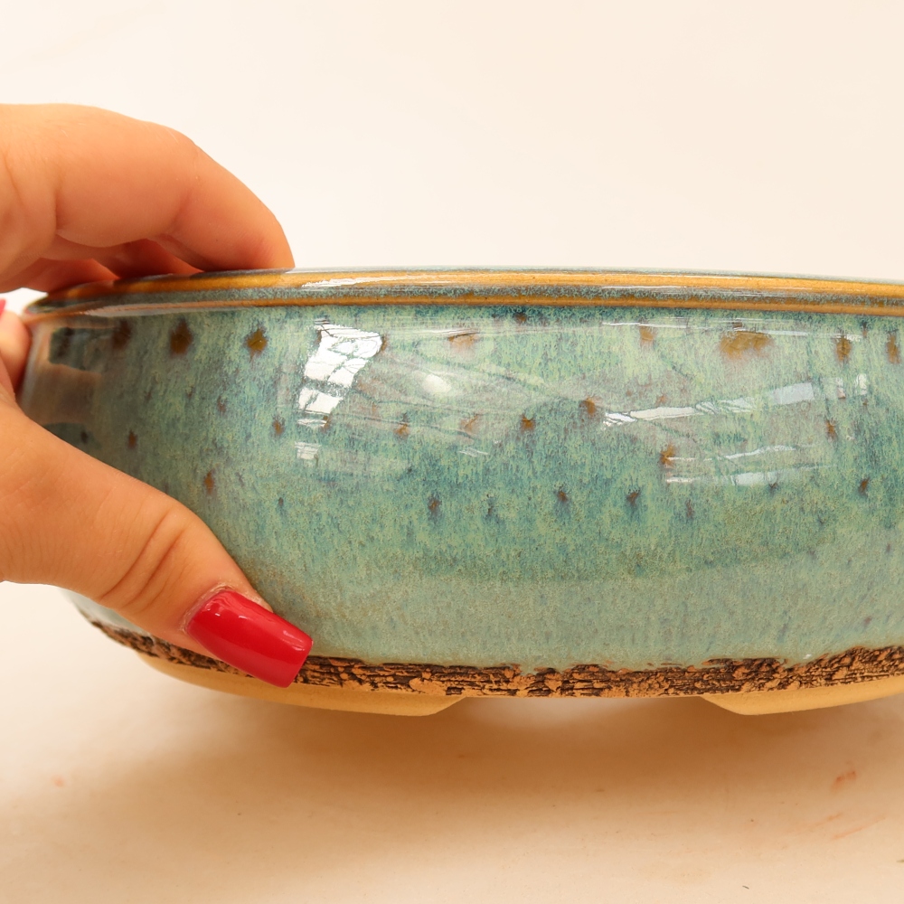 Ceramic bonsai pot, 24 x 24 x 7.5 cm, green