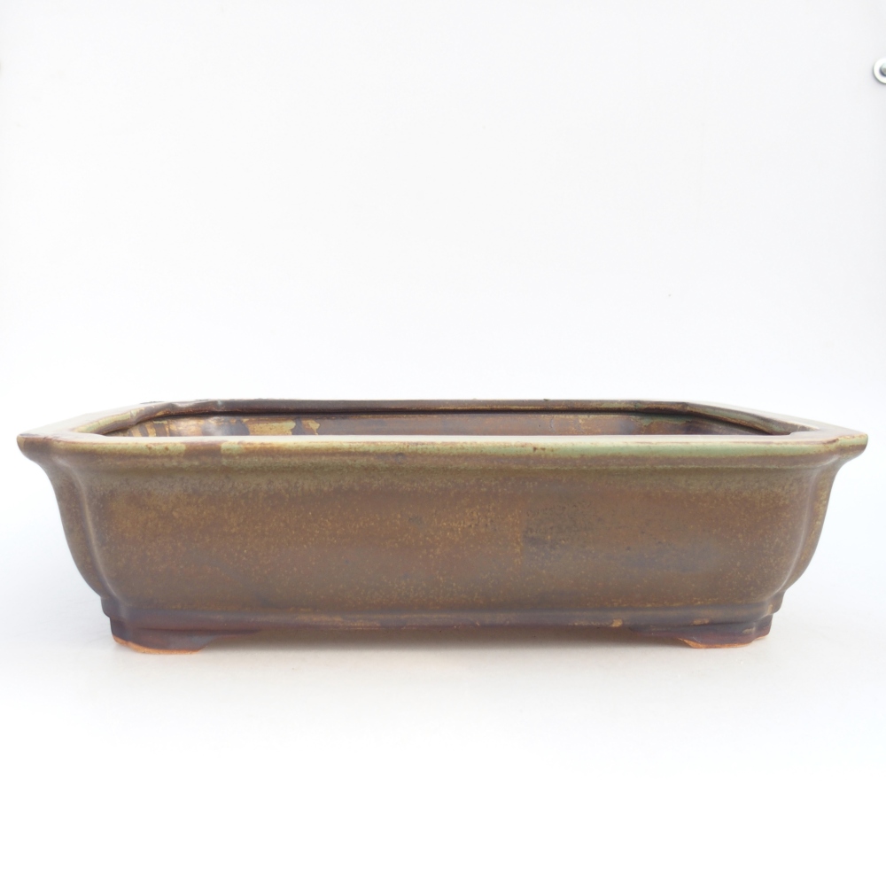 Ceramic bonsai bowl 28 x 22,5 x 7 cm, green-brown
