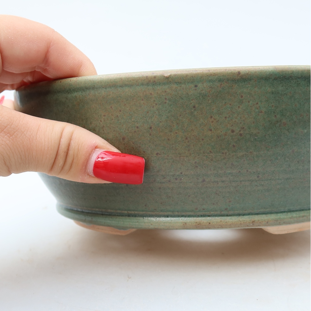 Ceramic bonsai pot, 18 x 18 x 6.5 cm, green
