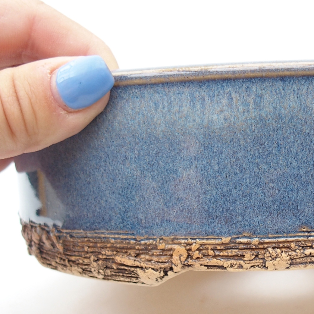 Ceramic bonsai pot 18.5 x 18.5 x 5.5 cm, blue