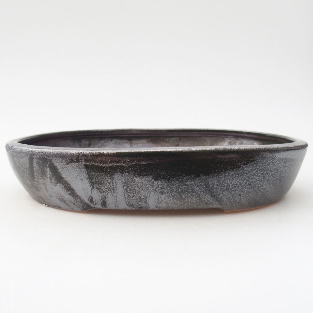 Ceramic bonsai bowl 22 x 17 x 5 cm, metallic green