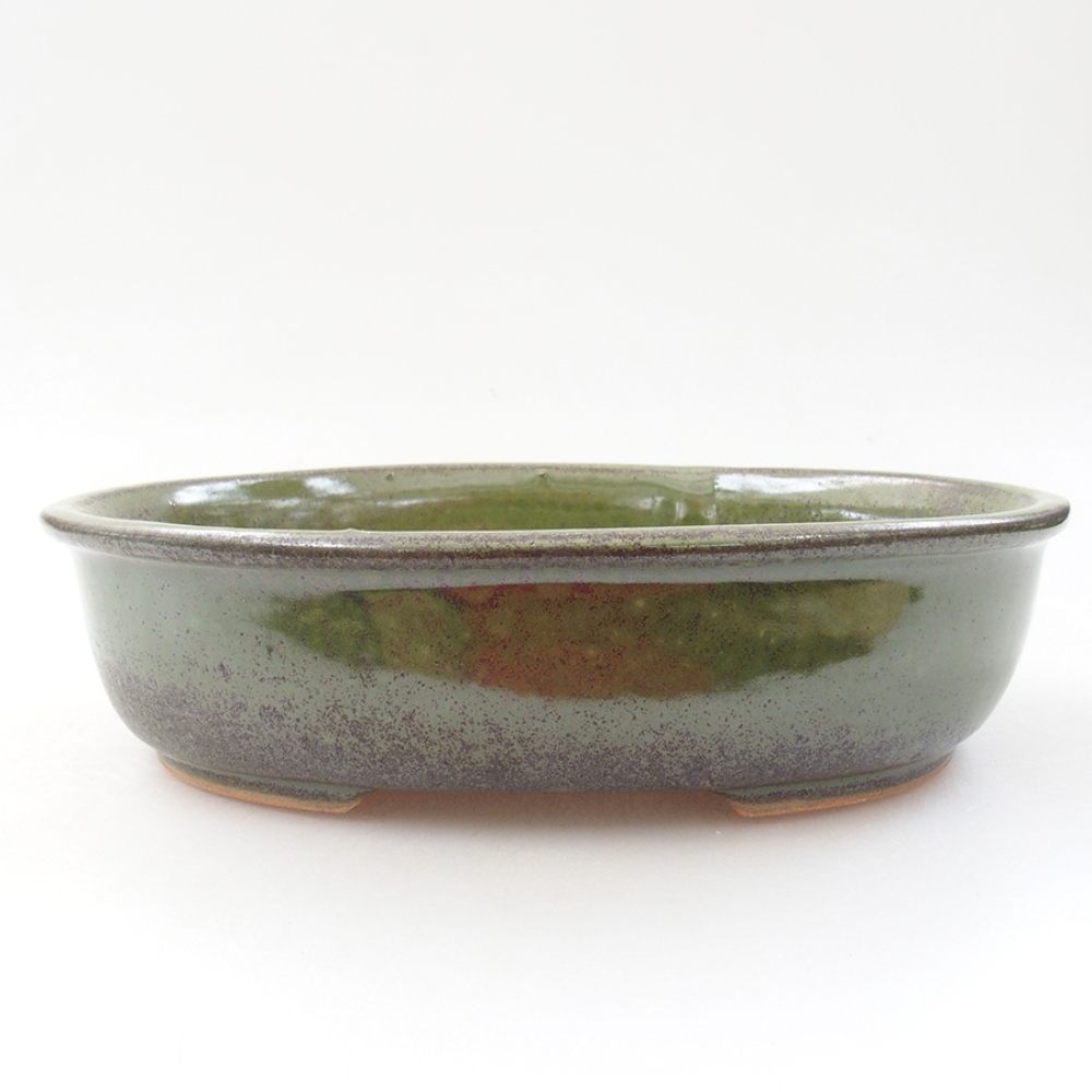 Ceramic bonsai bowl 18,5 x 14,5 x 5 cm, color green