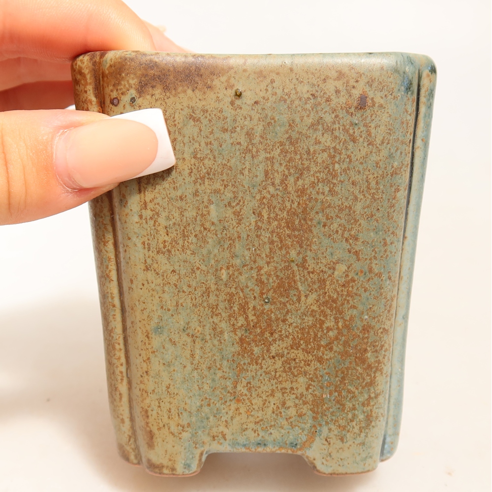 Ceramic bonsai pot, 7 x 7 x 8 cm, brown-green