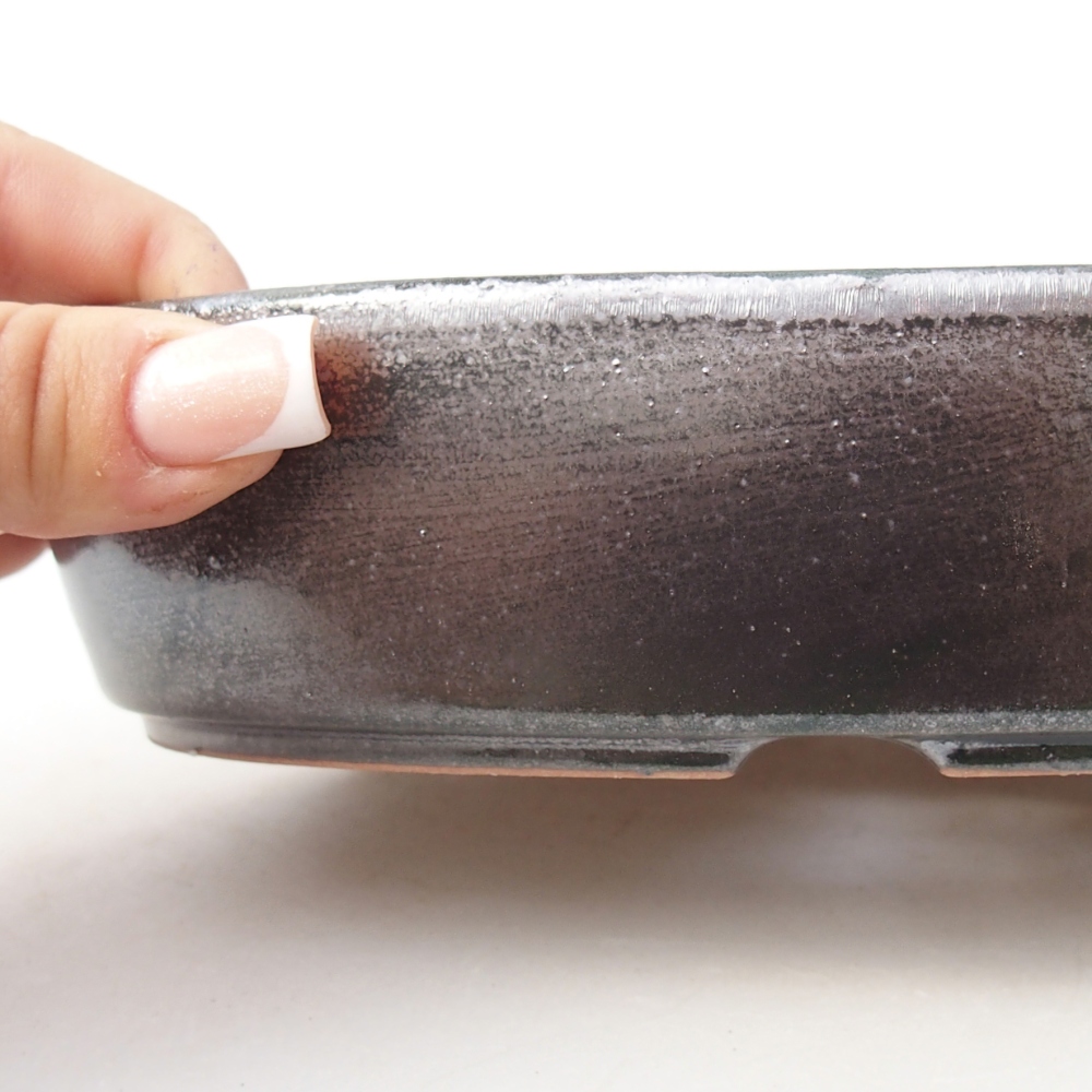Ceramic bonsai bowl 18,5 x 13,5 x 4,5 cm, metallic green