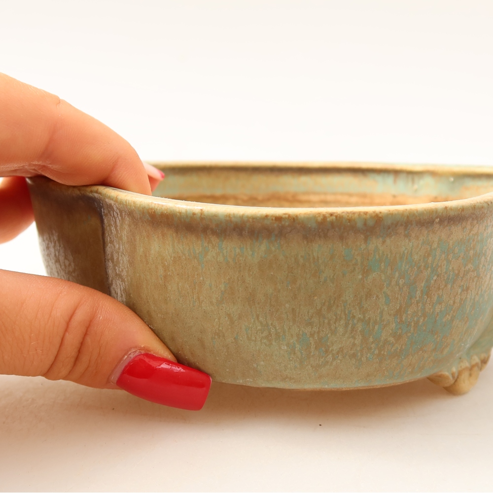 Ceramic bonsai pot, 13.5 x 12.5 x 5 cm, green