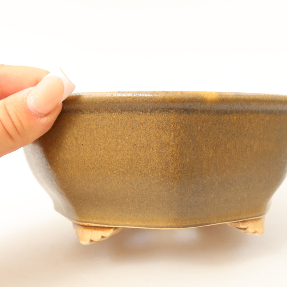 Ceramic bonsai pot, 17 x 16 x 6.5 cm, brown