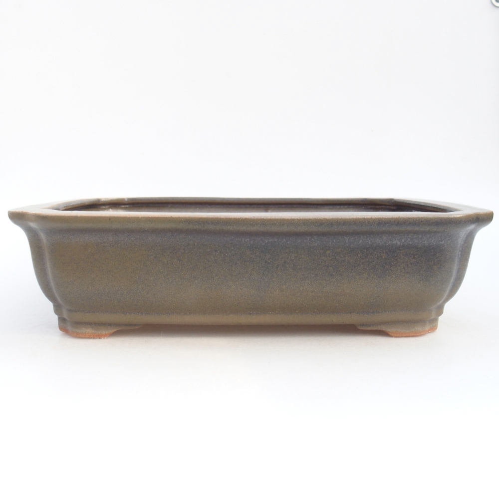 Ceramic bonsai bowl 28 x 22,5 x 7 cm, green-brown
